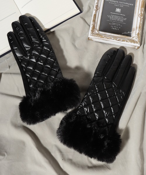 手袋 ラビットファー使いキルティンググローブ レディース : ZOZOTOWN