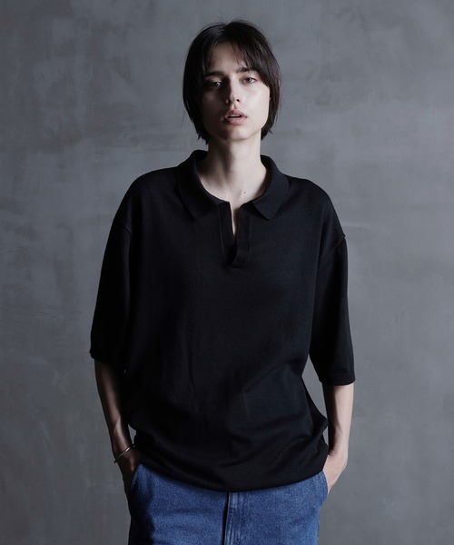 「CALLNE」 半袖ニット M ブラック メンズ_画像7