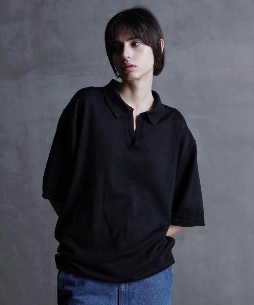 「CALLNE」 半袖ニット M ブラック メンズ_画像8