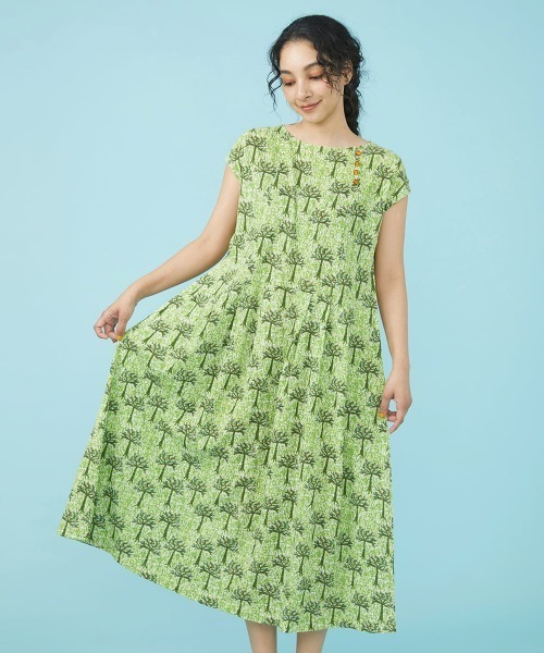 「Jocomomola」 半袖ワンピース 40 グリーン レディース_画像2