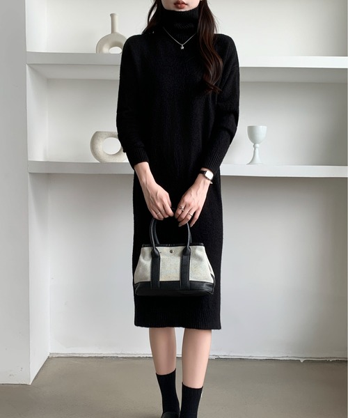 Maison Calme ワンピース 「25年秋冬新作」サイドスリットタートル