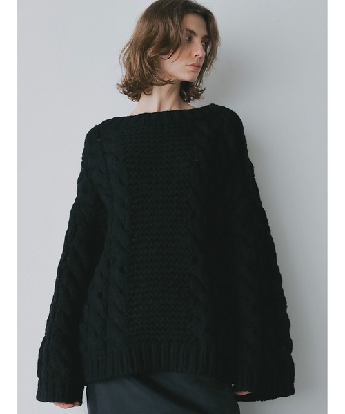 とれあ HERG1 ケーブルニットブルゾン.黒ニット ウォッシャブル