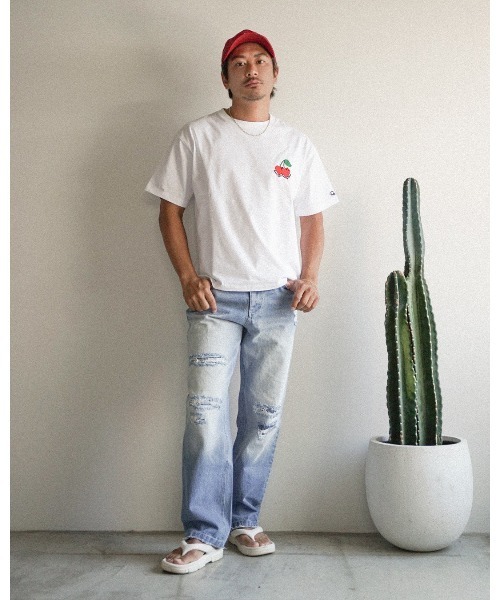 ワイドパンツ ジーンズ ヴィンテージリペアストレートデニムパンツ メンズ_3