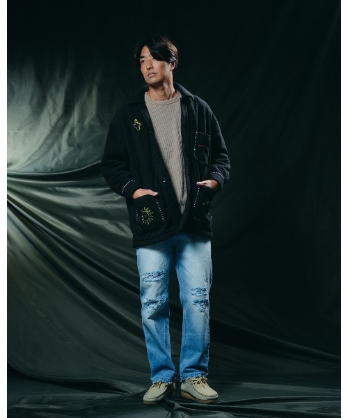 ワイドパンツ ジーンズ ヴィンテージリペアストレートデニムパンツ メンズ_8