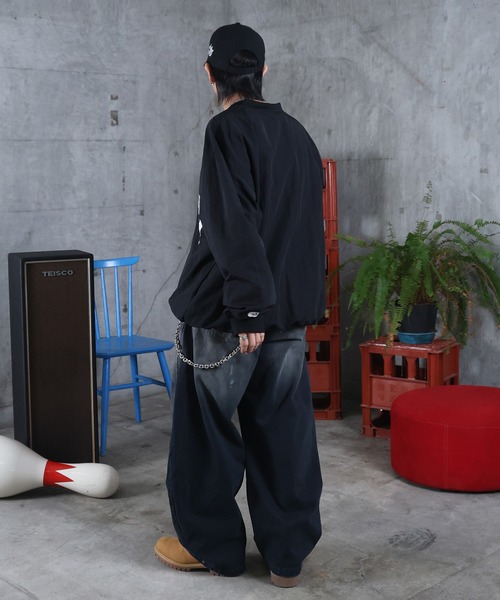 ワイドパンツ ジーンズ グランジ ペイント フェード加工 デニムパンツ