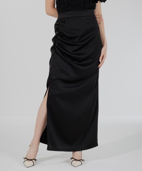 スカート satin drape long skirt（サテンドレープロングスカート