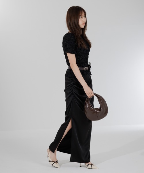 サテンドレープロングスカート　セニー　SENEE satin drape long skirt（サテンドレープロングスカート）（スカート