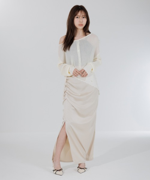 スカート satin drape long skirt（サテンドレープロングスカート