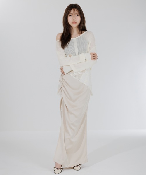 スカート satin drape long skirt（サテンドレープロングスカート