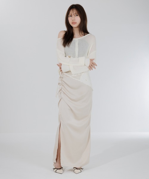 スカート satin drape long skirt（サテンドレープロングスカート