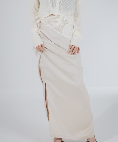 サテンドレープロングスカート　セニー　SENEE satin drape long skirt（サテンドレープロングスカート）（スカート