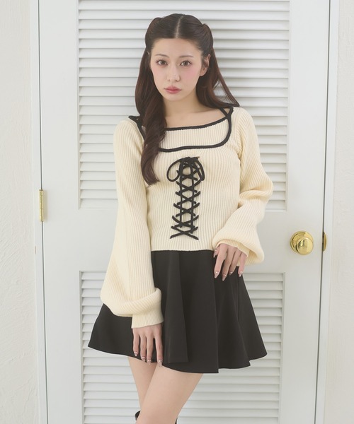 Ambre Neige（アンブルネージュ） ニット セーター lace up knit tops