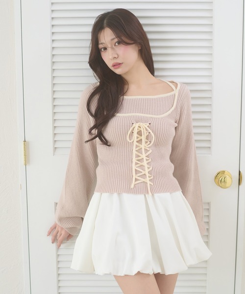 Ambre Neige（アンブルネージュ） ニット セーター lace up knit tops