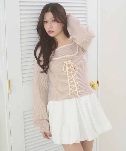 Ambre Neige（アンブルネージュ） ニット セーター lace up knit tops
