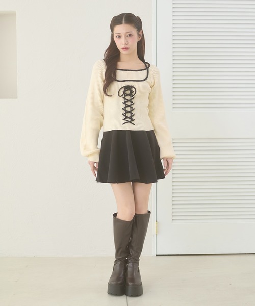 Ambre Neige（アンブルネージュ） ニット セーター lace up knit tops
