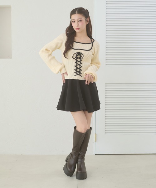 Ambre Neige（アンブルネージュ） ニット セーター lace up knit tops