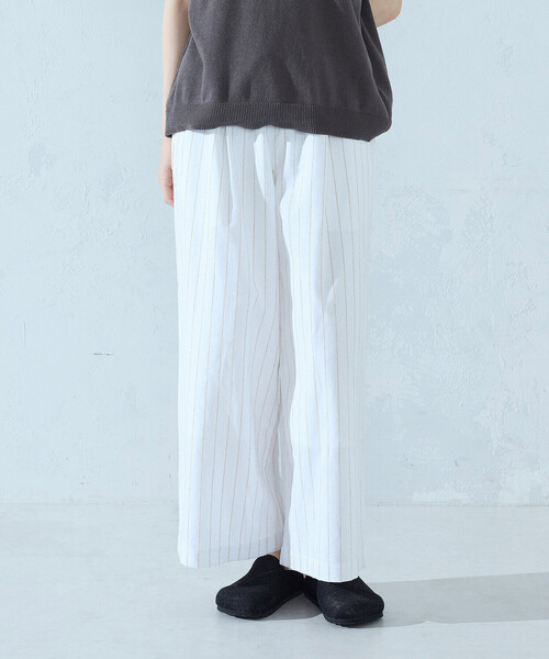 パンツ シャンブレー ワイドストライプパンツ レディース : ZOZOTOWN