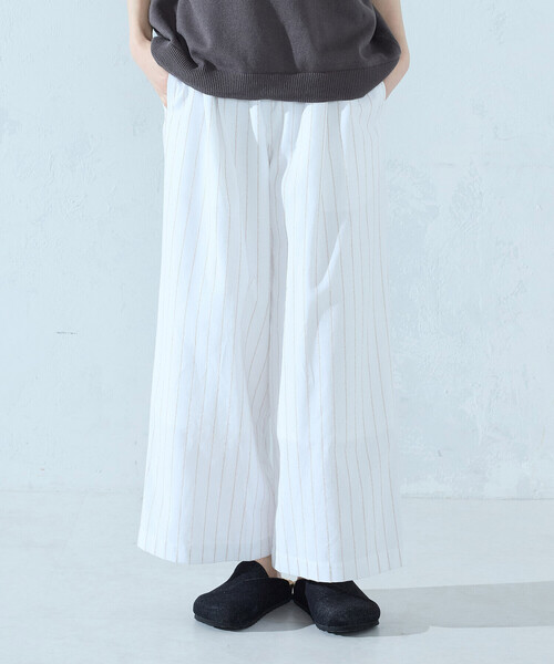 パンツ シャンブレー ワイドストライプパンツ レディース : ZOZOTOWN