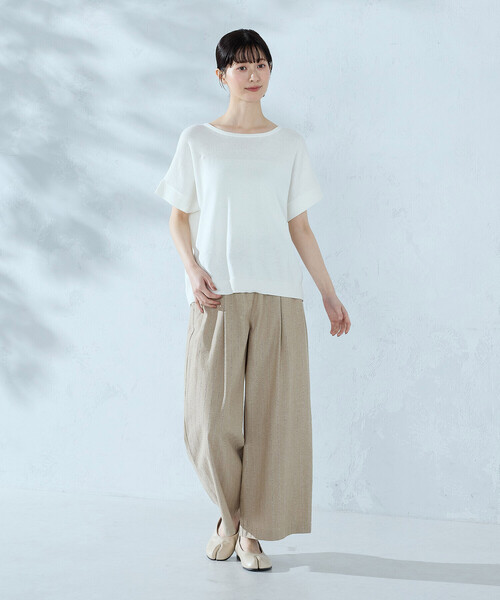 ワイドパンツ パンツ シャンブレー ワイドストライプパンツ レディース