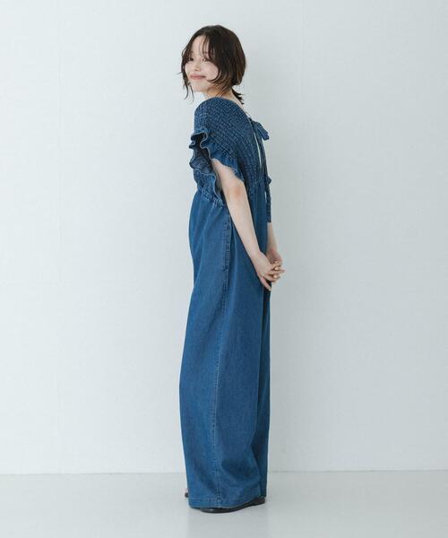 サロペット オーバーオール シャーリングオールインワン レディースの画像