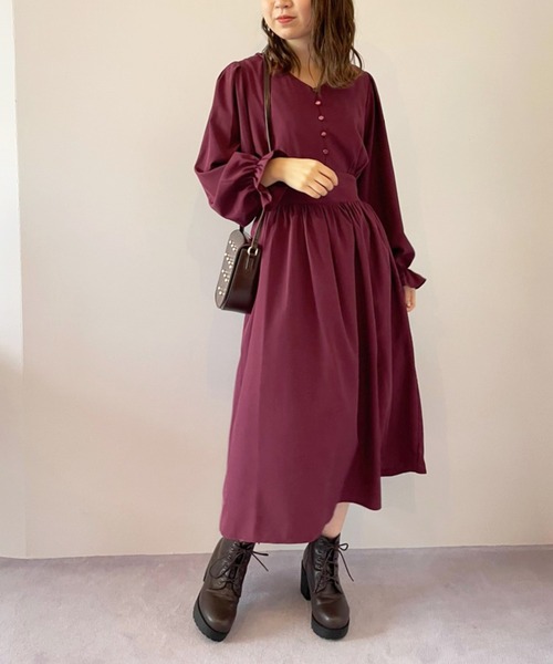 「OLIVE des OLIVE」 長袖ワンピース FREE ボルドー レディース_画像8