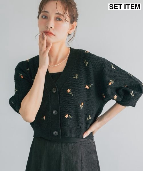 カーディガン 刺繍ニットアンサンブル半袖　713243 レディースの画像