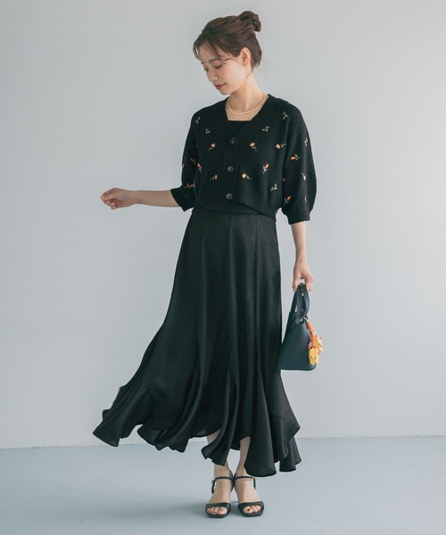 カーディガン 刺繍ニットアンサンブル半袖　713243 レディースの画像