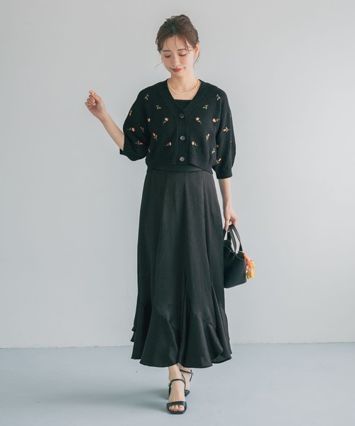 カーディガン 刺繍ニットアンサンブル半袖　713243 レディースの画像