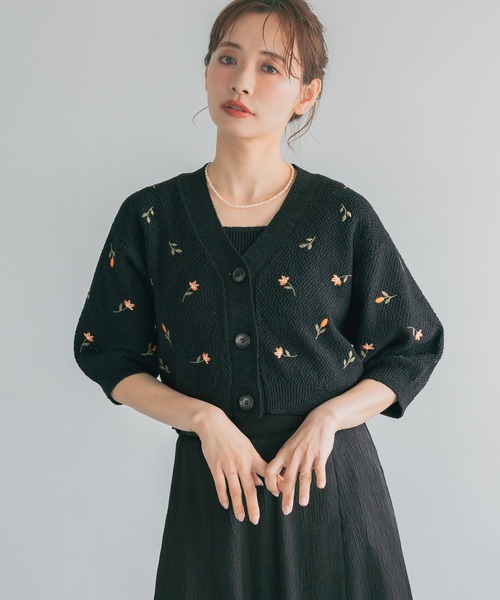 カーディガン 刺繍ニットアンサンブル半袖　713243 レディースの画像