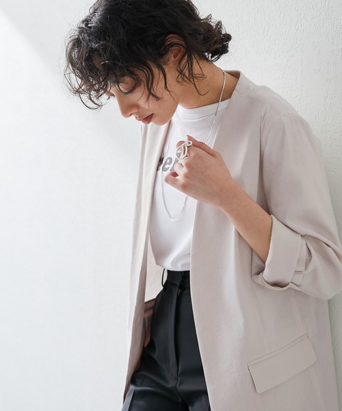 新品未使用タグ付25SSWhim Gazette半袖ノーカラージャケットベージュ Whim Gazette（ウィム ガゼット） ノーカラージャケット FREE ベージュ
