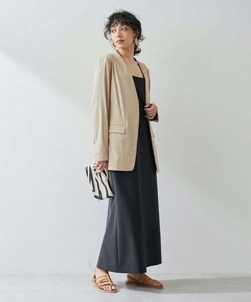 ウィムガゼット　リネンレーヨンノーカラージャケット　ベージュ　ガウンカーディガン Whim Gazette（ウィム ガゼット） ノーカラージャケット FREE ベージュ