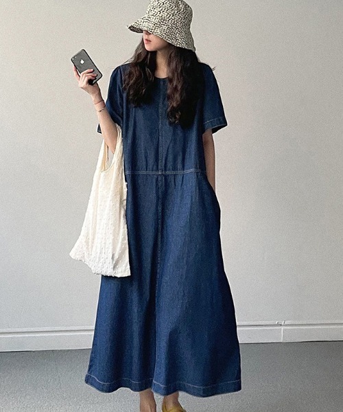 ワンピース Aラインデニムワンピースの画像