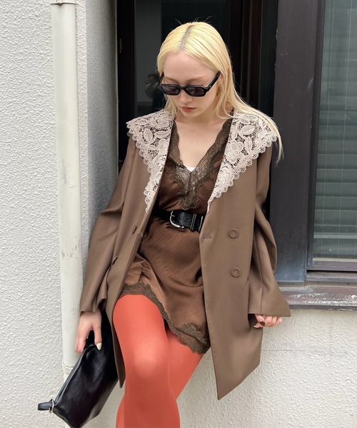 ジャケット・アウター Ameri VINTAGE CHECK SOUTIEN COLLAR COAT Ameri（アメリ） ジャケット テーラードジャケット LACE SAILOR COLLAR