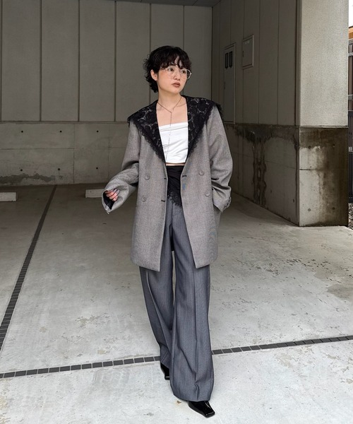 ジャケット・アウター Ameri VINTAGE CHECK SOUTIEN COLLAR COAT Ameri（アメリ） ジャケット テーラードジャケット LACE SAILOR COLLAR