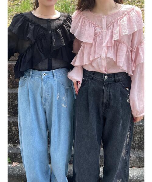 「ehka sopo」 長袖ブラウス F ブラック レディース_画像4