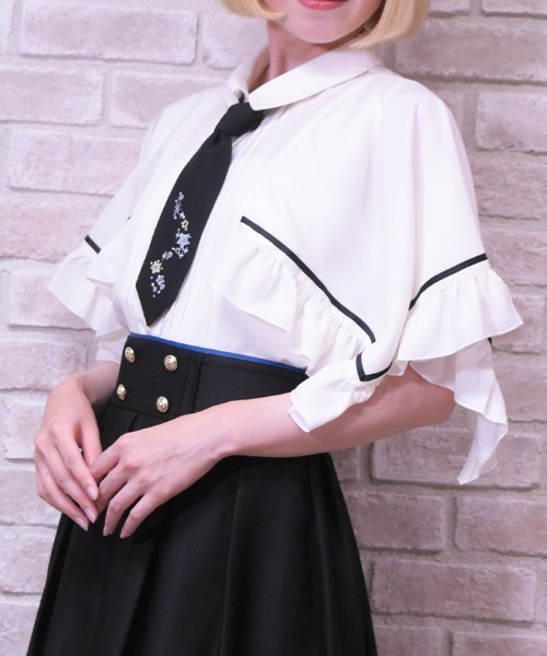 axes femme POETIQUE ブラウス シャツ スパークル刺繍ケープ風BL