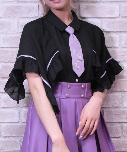 axes femme POETIQUE ブラウス シャツ スパークル刺繍ケープ風BL 