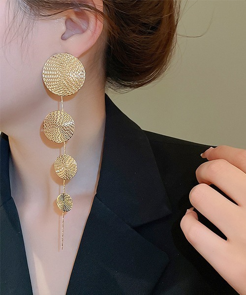 ALMO ピアス ゴールド円盤モチーフロングドロップピアス/両耳用