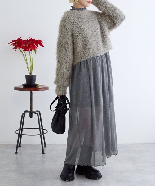 「w closet」 長袖ワンピース FREE シルバー レディース_画像3