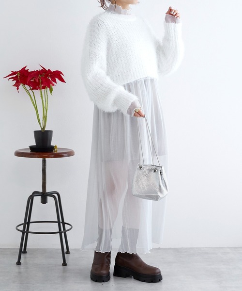 「w closet」 長袖ワンピース FREE シルバー レディース_画像4