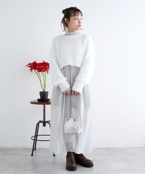 「w closet」 長袖ワンピース FREE シルバー レディース_画像6