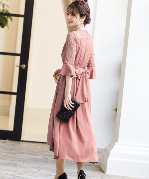 21公式店舗 レース切替クロスベルト結婚式ワンピースドレス プレミアム