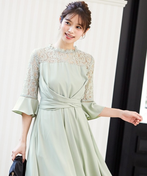 ドレス レース切替クロスベルト結婚式ワンピースドレス Zozotown Yahoo 店 通販 Yahoo ショッピング
