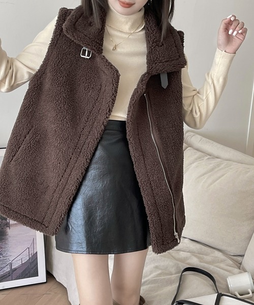 emi+ ダウンベスト ダウン レディース 襟付きボアベスト/ブルゾン