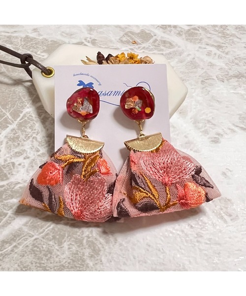 TONE ピアス 「masamiyabi」アゲートスライスインド刺繍ピアス