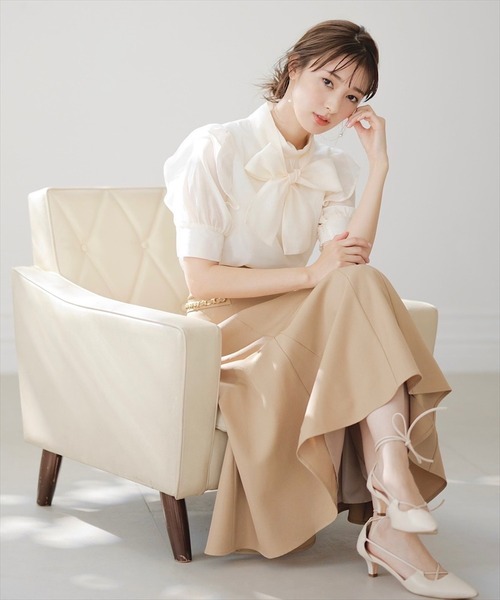 スカート サイドチェーン接ぎフレアスカート ポリエステル