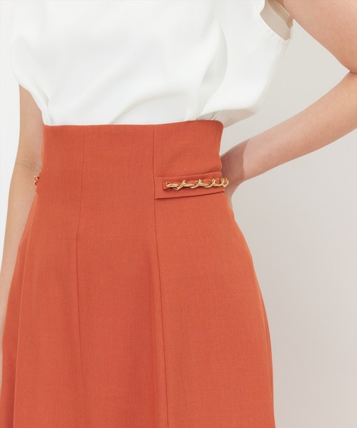 スカート サイドチェーン接ぎフレアスカート ポリエステル