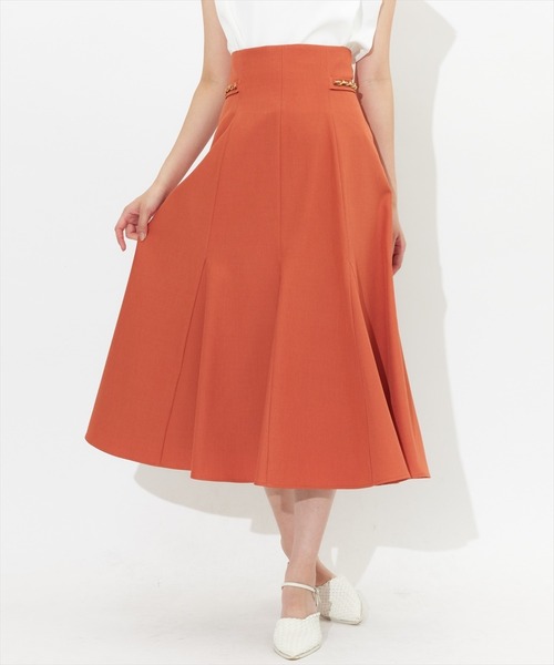 スカート サイドチェーン接ぎフレアスカート ポリエステル