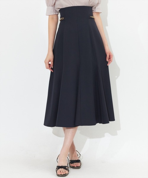 スカート サイドチェーン接ぎフレアスカート ポリエステル