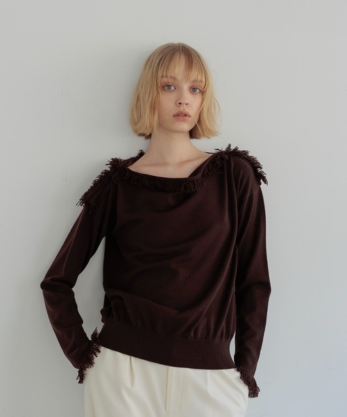 ニット セーター cash feel wool fringe pullover(CASHFEELウールフリンジプルオーバー) レディース
